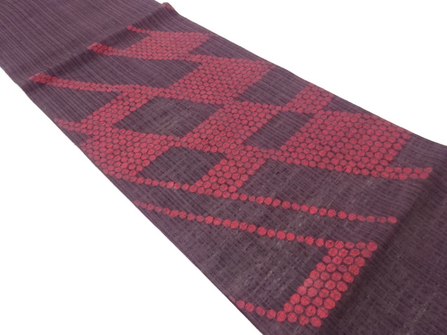 紗紬変わり格子模様織出し洒落袋帯